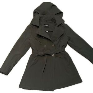 Guess Women's Dark Green Belted Trench Coat Double Breasted Large EUC